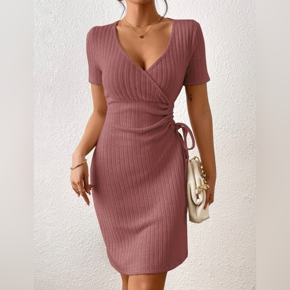 SHEIN Rose Wrapped Ribbed Dress - Picture 4 of 6